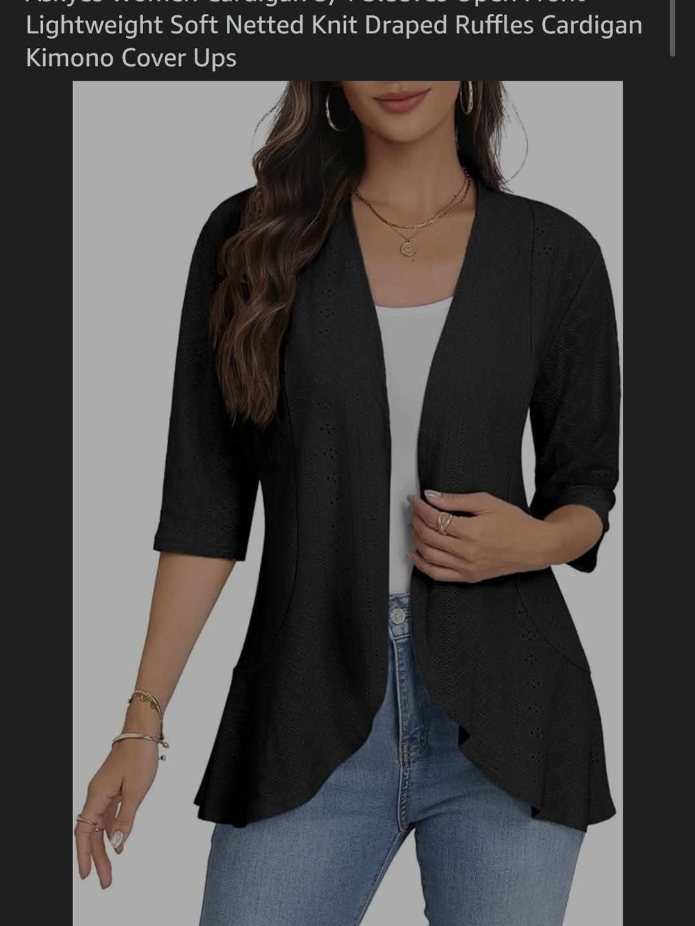 Green Open-Front Ruffled Cardigan Sweater